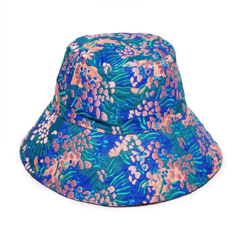 LELE SADOUGHI SEA REEF CORALS WEEDS EMBROIDERED LONG BRIM BUCKET SUN HAT